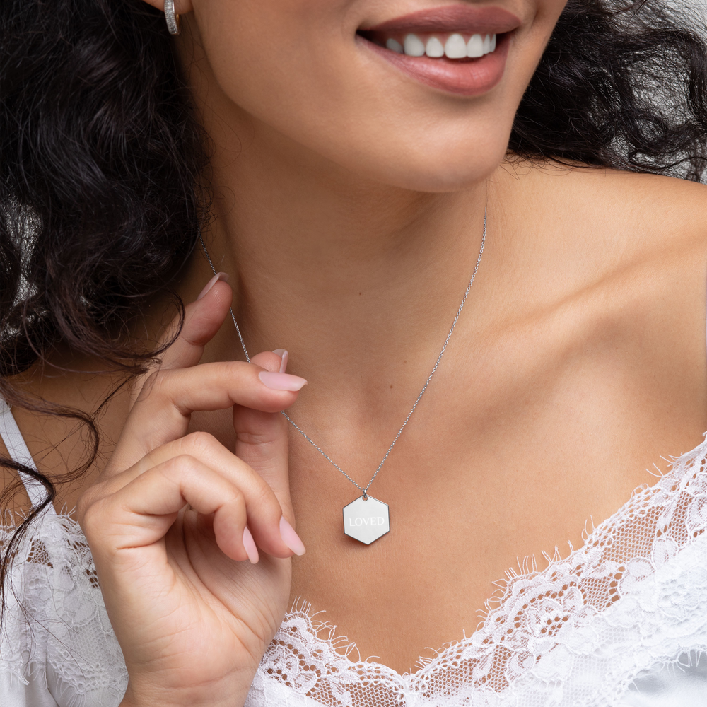 Sterling Silver Loved Hexagon Necklace